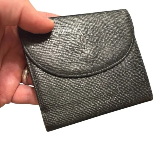 Yves Saint Laurent Vintage Black Leather Snap Wallet Vintage Embossed YSL 80’s - Picture 5 of 8